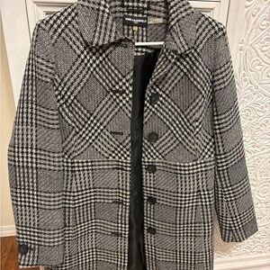 Karl Lagerfeld Black and White Plaid Pea Coat